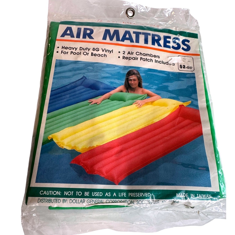 Vintage NOS Green Vinyl Air Mattress Pool Beach Float Made in Taiwan Sealed